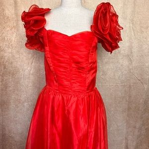 Vintage 1980’s Ruby Red Ruffled Long Prom Dress
